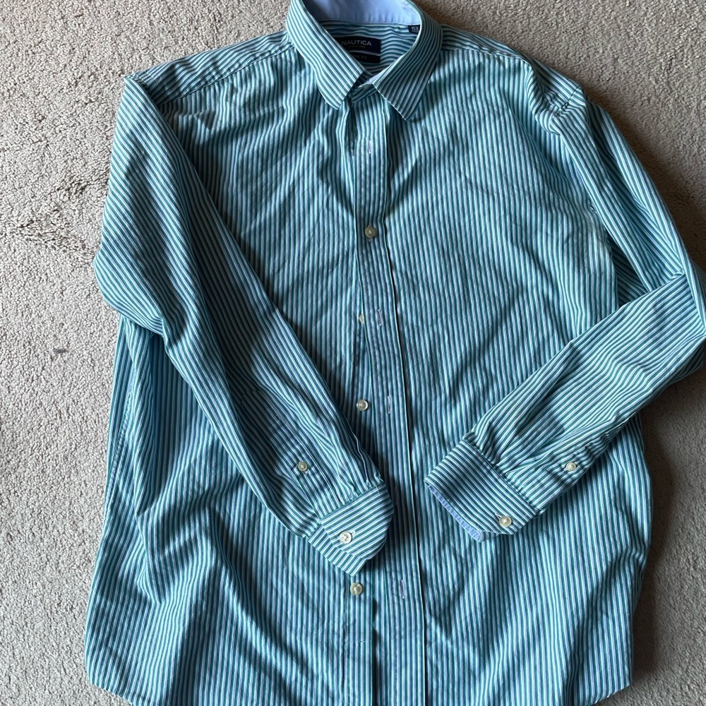 Nautica Men's Blue Striped Dress Shirt